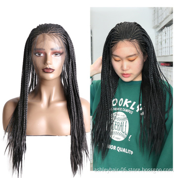 Julianna 13*5 26 Inch Wholesale Hot Sale Deep Part Synthetic Hair Lace Frontal Cornrow Box Braid Wig For Black Woman